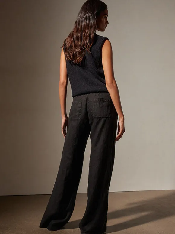 Wide Leg Linen Pant in Black